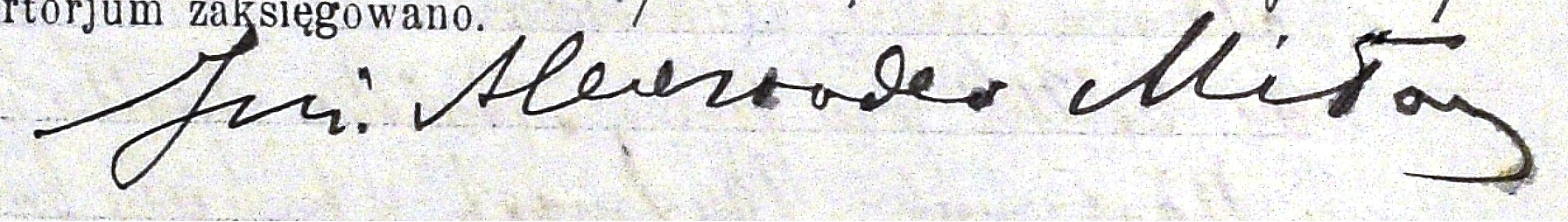 Podpis A. Miłosza pod jednym z aktów notarialnych. (APS, Notariusz Monikowski Bolesław, sygn. 13, s. 831).